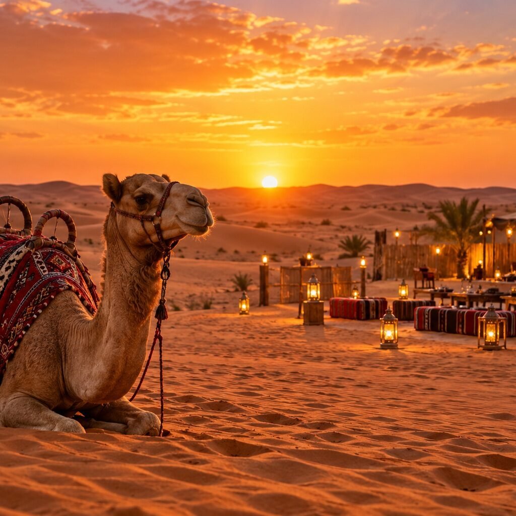 Evening Desert Safari with Camel Ride BBQ Dinner